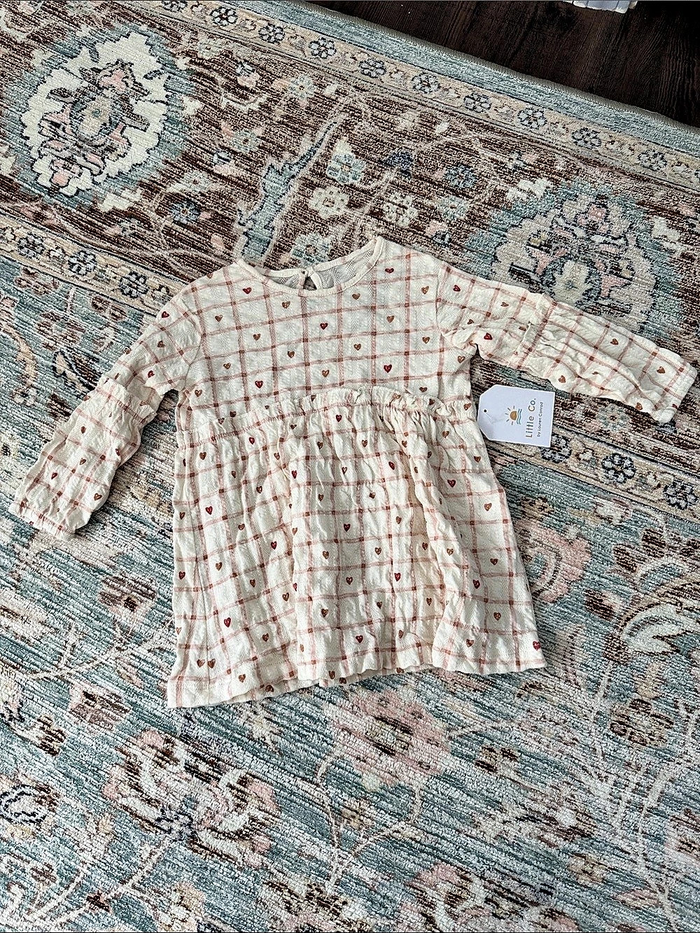 Little Co. Girls Heart Print Checkered Dress NWT